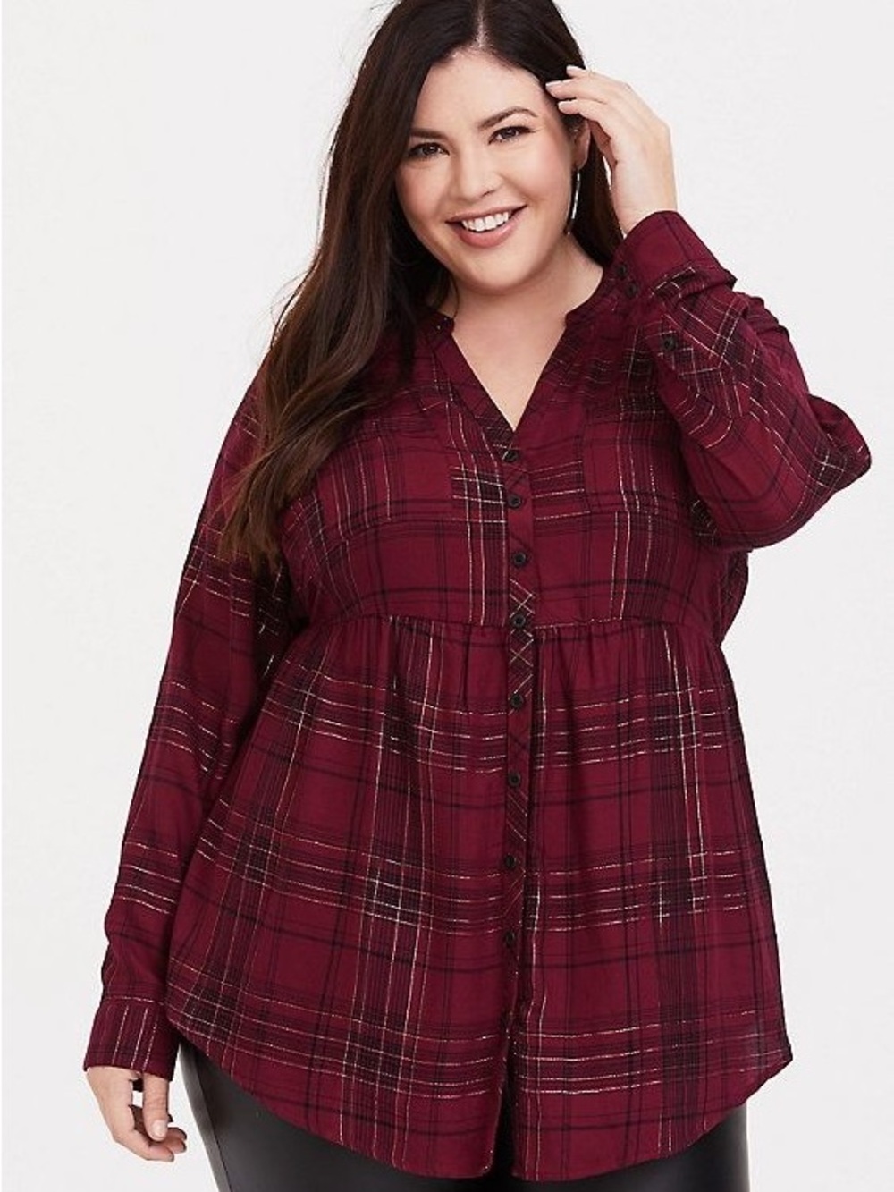 Torrid Red Plaid Babydoll Tunic Blouse Size 0